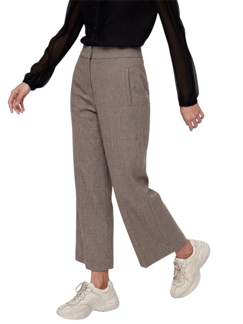 Aritzia Little Moon Malva High Waisted Check Pants Size 6 Caramalized/Black
